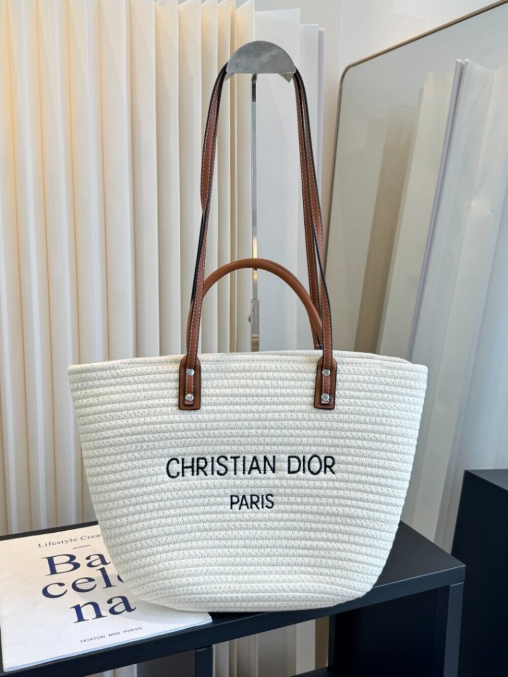 Christian Dior Paris Woven Straw Tote Bag Large Beach Shopper - Picture 2 of 9